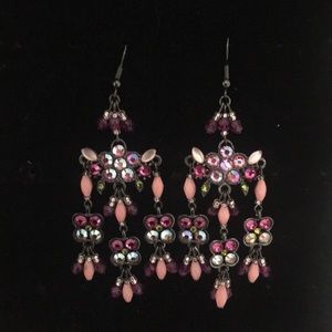 Chandelier Drop Earrings Pink NEW